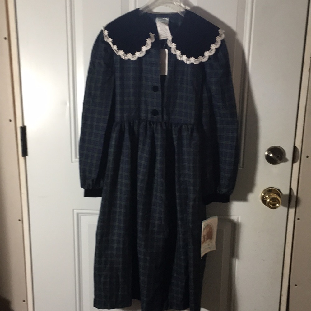 Jessica Ann button front midi dress w/velvet & white lace trimmed collar size 12